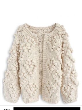 Chicwish Knit Your Love Cream Bobble-Textured Open Cardigan One Size